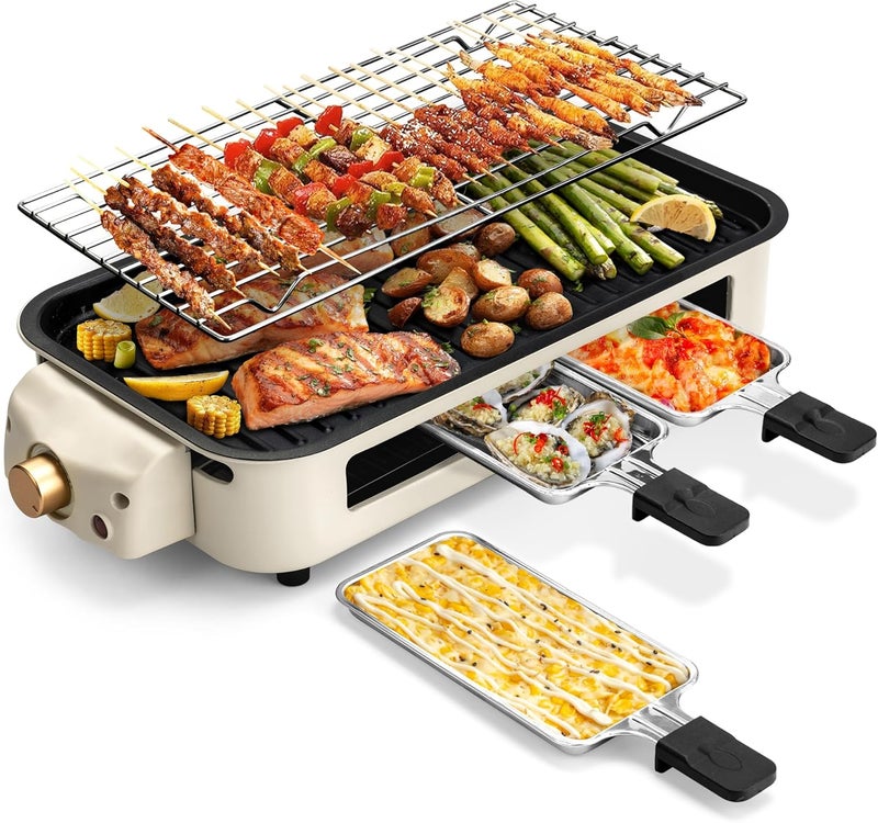Pukomc Electric Indoor Grill,2 in 1 Indoor Grills for Kitchen with Grill Net & Non-Stick Cooking Removable Plate, Temperature Control, Dishwasher Safe, 1700W Smokeless barbecue - Image 1